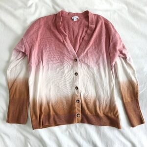 J. Jill Dip Dyed Sunset Ombré Button Up Cardigan Sweater Womens Medium Multicolo